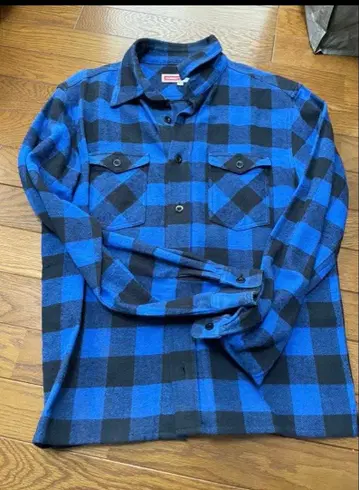 XLARGE 파랑 블랙 체크 플란넬 셔츠 L 사이즈