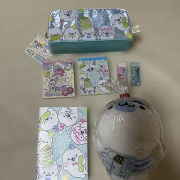 산엑스 마메고마 문구 세트와 봉제 인형