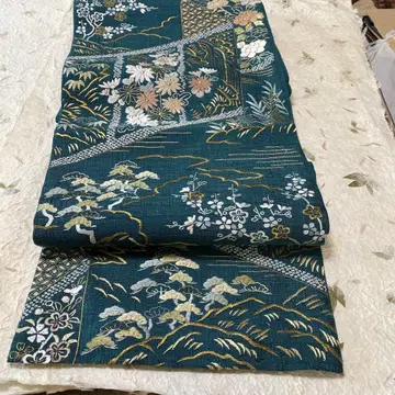 자수 후쿠로 오비 202509013 그린 바탕