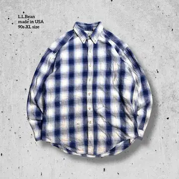 90s USA제 L.L.Bean 옴브레 체크 플란넬 셔츠 블루 페이드