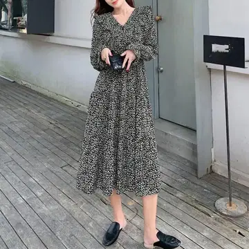 티어드 원피스 프릴 원피스 [블랙]