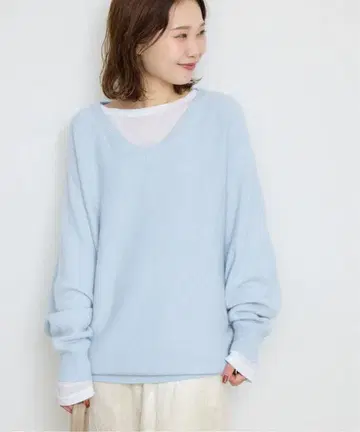 슬로브 이에나 소프트 램 나일론 V넥 풀오버 색스 블루