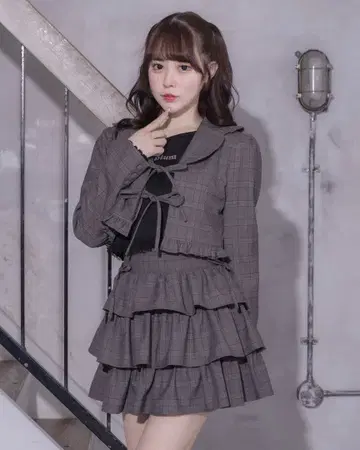 pium 체크 리본 브라운 셋업