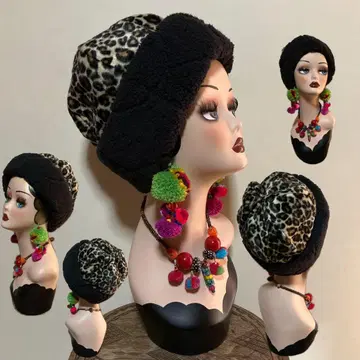 애니멀 무늬 레오파드 보아 모자