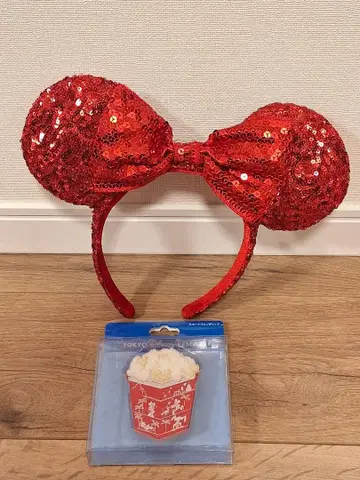 빨간색 미니 마우스풍 머리띠 스마트폰 그립 세트