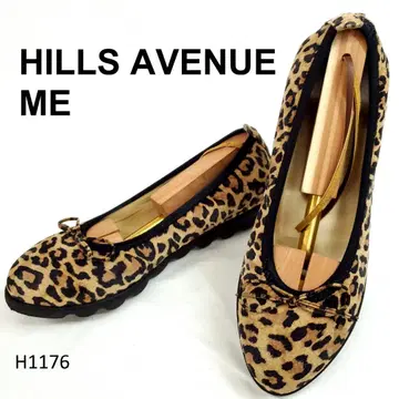 힐즈아베뉴 발레 슈즈 리본 웨이브 밑창 레오파드 스웨이드