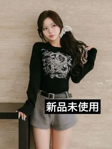 라스트 1점 새상품 다리치 DR 비쥬 플라워 리브 니트탑 BLK