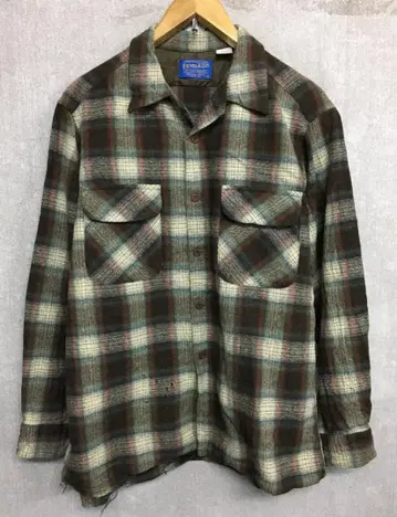 펜들턴 90s 보드셔츠 오픈 카라 체크 울 셔츠