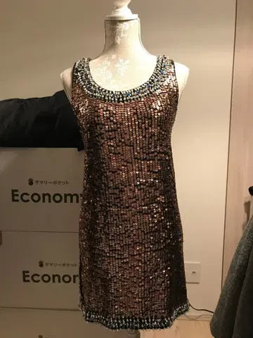 브라운 스팽글 슬리브리스 원피스