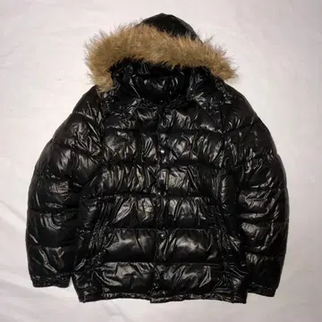 y2k 시크 스타일 다운 자켓 후드 탈부착 가능 퍼 광택 블랙