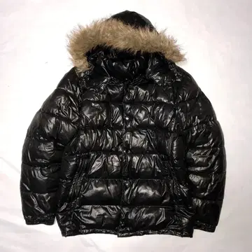 y2k 시크 스타일 다운 자켓 후드 탈부착 가능 퍼 광택 블랙