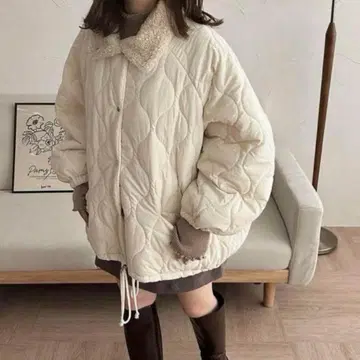 raffime 퍼 옷깃 퀼팅 블루종 아이보리