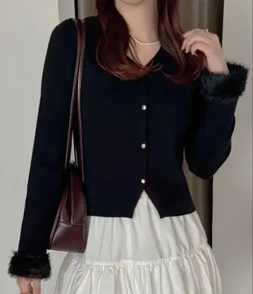 junoah 퍼 슬리브 니트 가디건