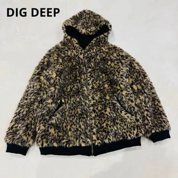 DIG DEEP 레오파드 무늬 후드 부착 집업 후드티 안쪽 보아