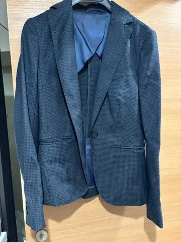 네이비 체크 무늬 스커트 수트 상하의 세트