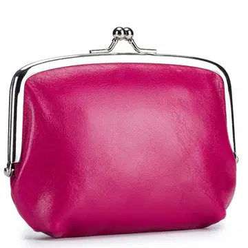 가마구치 지갑 천연 가죽 모녀 여성용 대용량 동전 지갑 카드 홀더 핑크