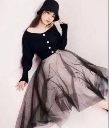 SNIDEL 튤 콤비 크롭 니트 원피스