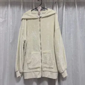 아이보리 후드 부착 플리스 자켓