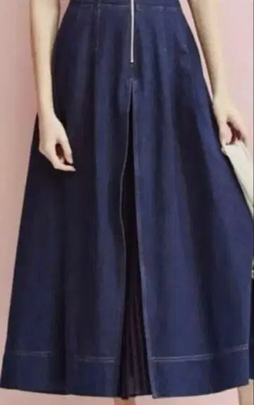 머큐리 듀오 플리츠 절개 데님 플레어 스커트