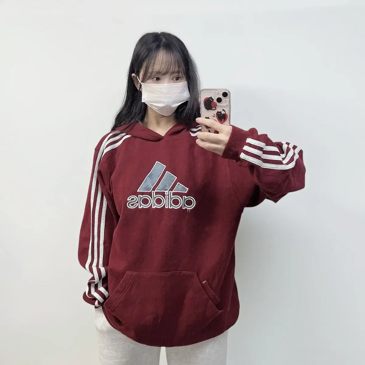 Adidas Old School Big Logo Hoodie Burgundy