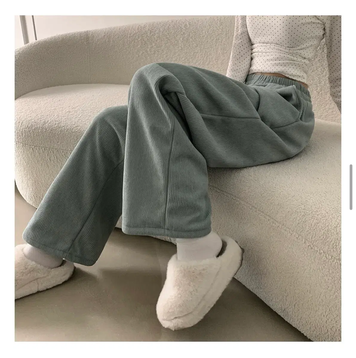 Nien Banding Corduroy Brushed Wide Pants (Mint/1 size)