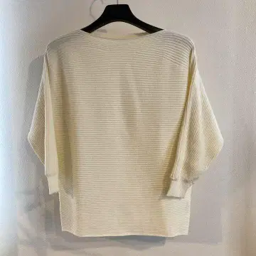 아이보리 리브 5부 소매 니트