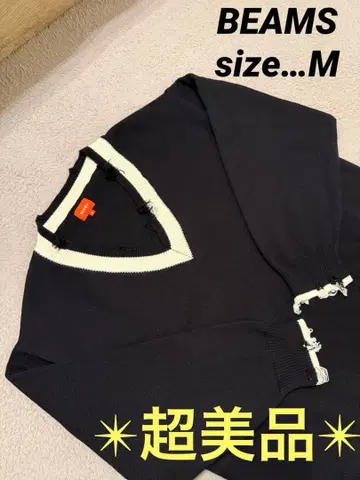 컨디션 최상 빔즈 남성용 데미지 V넥 니트 스웨터 블랙 M