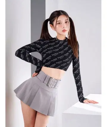 다리치 와이드 벨트 플리츠 미니 스커트 M 그레이