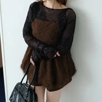 Kastane 벌룬 샤기 뷔스티에 브라운