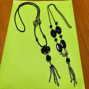 블랙 비즈 롱 목걸이 2개 세트