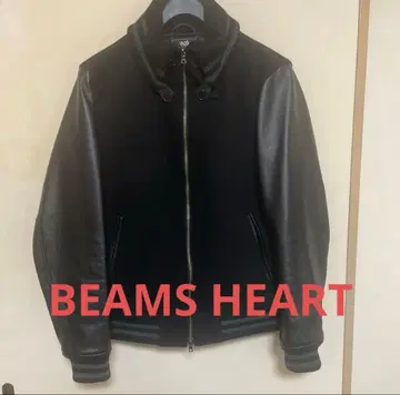 BEAMS HEART 소매 가죽 바시티 자켓 BLK L
