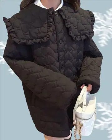 [ 새상품급 ] 아프레 주르 하트 퀼팅 아우터 자켓 블랙 프릴 옷깃