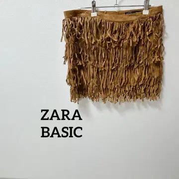 새상품급 ZARA BASIC [프리] 프린지 브라운 미니 스커트