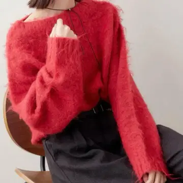 mystic 모헤어라이크 와이드넥 니트 빨간색 레드