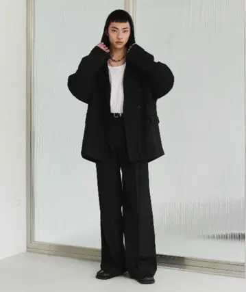 soerte 셋업 상하의 블랙 오버 사이즈 더블 브레스트 자켓