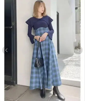 dazzlin 다즐린 빅 컬러 체크 코르셋 원피스 네이비