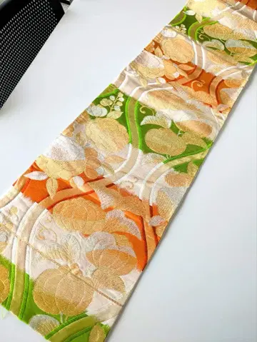 순수 실크 후쿠로 오비 육통 패턴 금실 은실