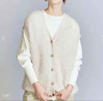 BY 알파카 블렌드 샤기 베스트 화이트 계열