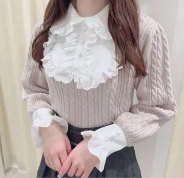 evelyn 옷깃 프릴 케이블 니트 핑크 양산형