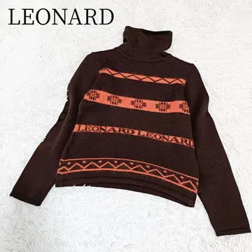 [ 레오나르 LEONARD ] 긴팔 니트 스웨터 터틀넥 로고 보더