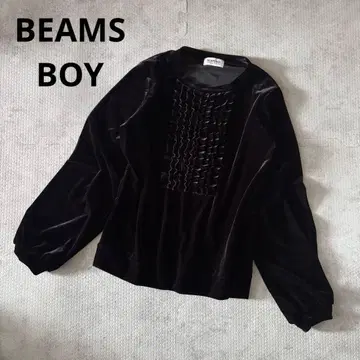 BEAMS BOY 블랙 프릴 벨로아 긴팔 상의 새상품급 프리 사이즈