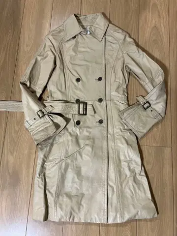 BEATRICH 베이지 램 가죽 더블 브레스트 코트