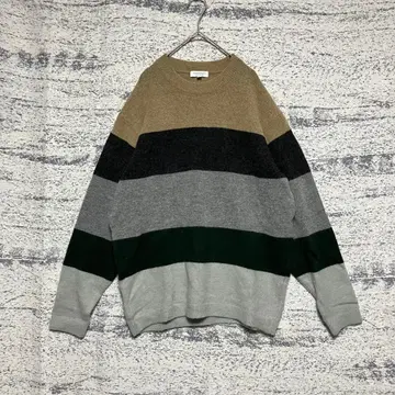 뷰티앤유스 XL 멀티 보더 니트 크루넥 애로우즈 모