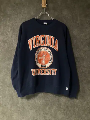 90s 러셀 버지니아 대학 3단 프린트 L 사이즈 USA 네이비