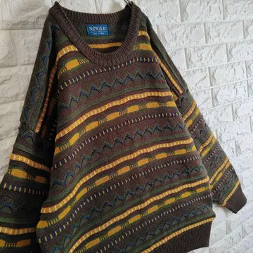 레트로 3D 디자인 니트 스웨터 올 패턴 브라운 3L