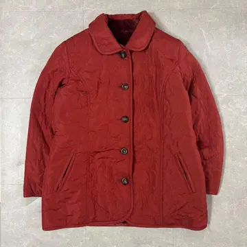 퀼팅 자켓 빨간색 M 보아 리프 무늬 빈티지