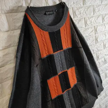 디자인 스웨터 스퀘어 패턴 그레이 오렌지 54사이즈 L 상당