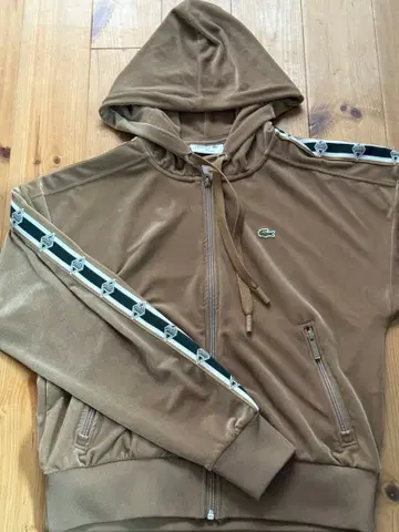LACOSTE 브라운 후드티 여성용 벨로아 라인