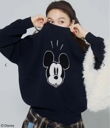 [ L 사이즈 ] coca 디즈니 더블 자카드 니트탑 네이비