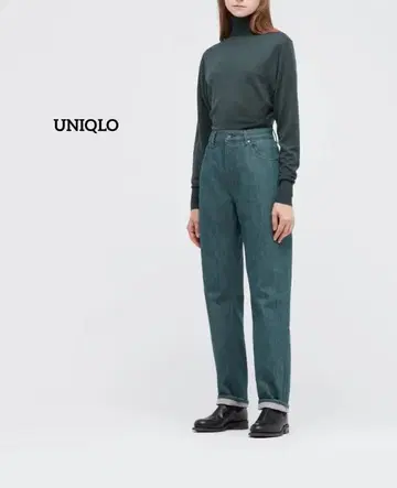 유니클로 U 하이라이즈 데님 블루그린 스트레이트 패셔너블 26